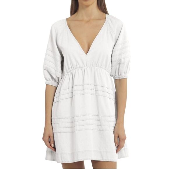 7 For All Mankind White Puff Sleeve Babydoll Dress Size L - Picture 1 of 11